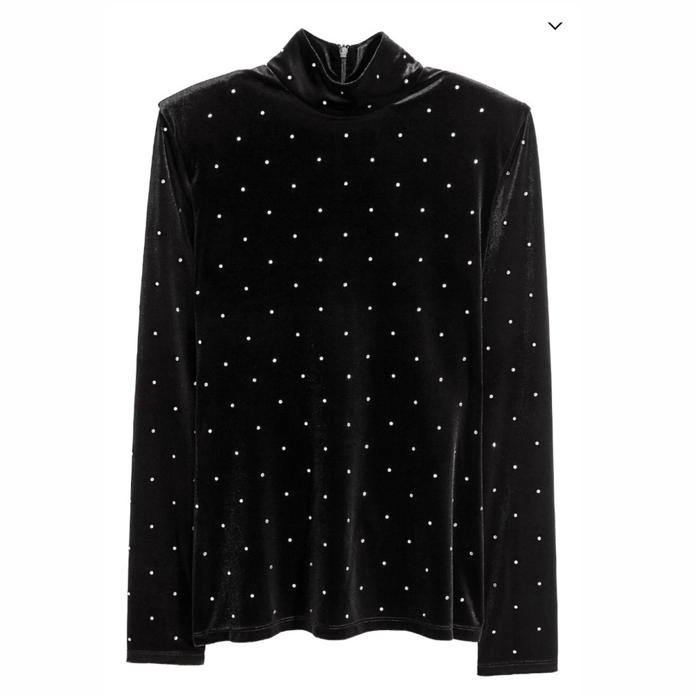 Black Velvet Polka Dot Turtleneck Top